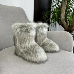 Raccoon Fur Plush Snow Boots